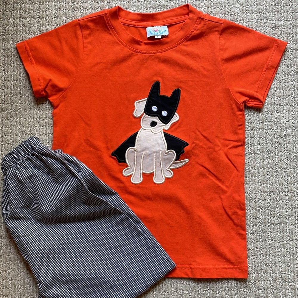 Busy Bees Smocks batman superhero dog Halloween top and pants set, size 5